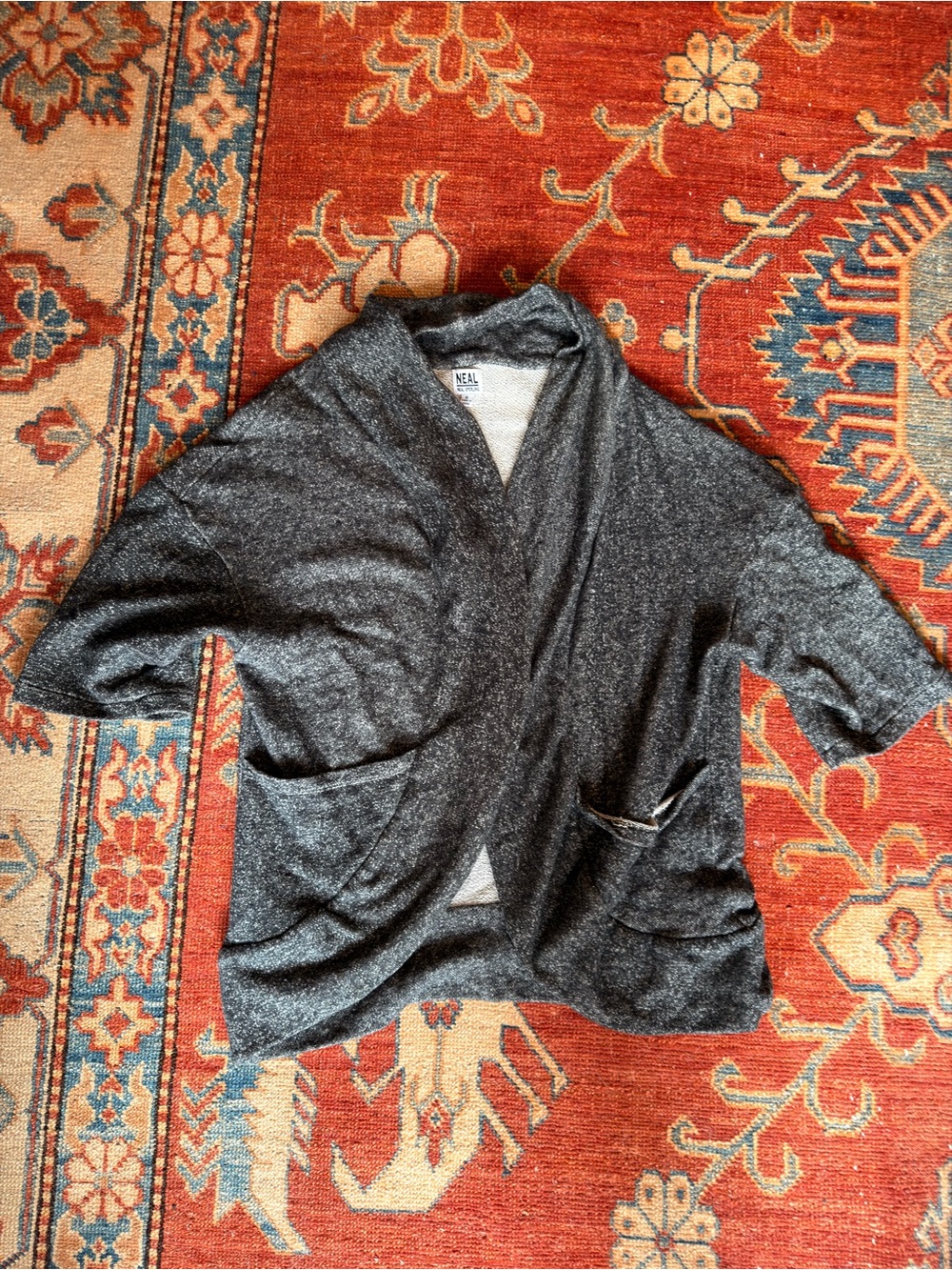NEAL Heather Charcoal Knit Open Cardigan